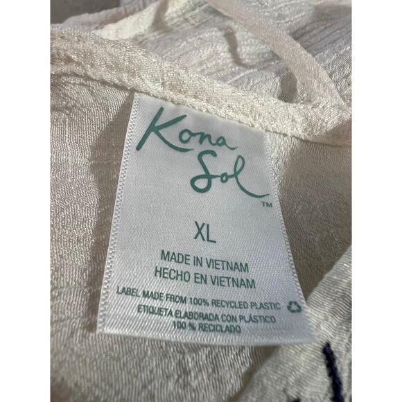 Kona Sol Swimsuit Cover in White w/Embroidery at Neckline Tie Waist Size XL - Picture 5 of 6